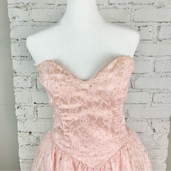Gunne Sax Jessica McClintock Strapless Pink Glitter Sequin Lace Dress Nylon 7/8 - Picture 10 of 16